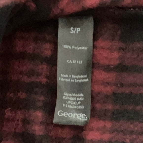 George Men's small burgundy / Black Plaid fleece Button Down Shirt - Picture 6 of 10